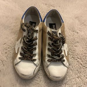 Golden goose tan/white sneakers